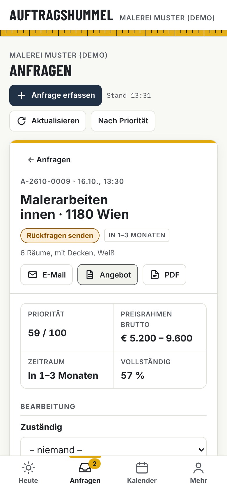 Die App am Handy: dieselbe Anfrage unterwegs